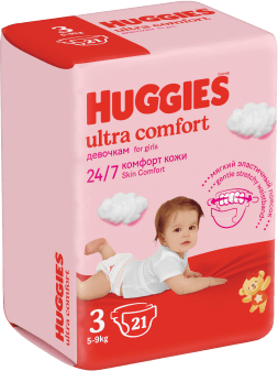 ПОДГУЗНИКИ HUGGIES (ХАГГИС) ULTRA COMFORT 3 №21 (ДЕВОЧКА)