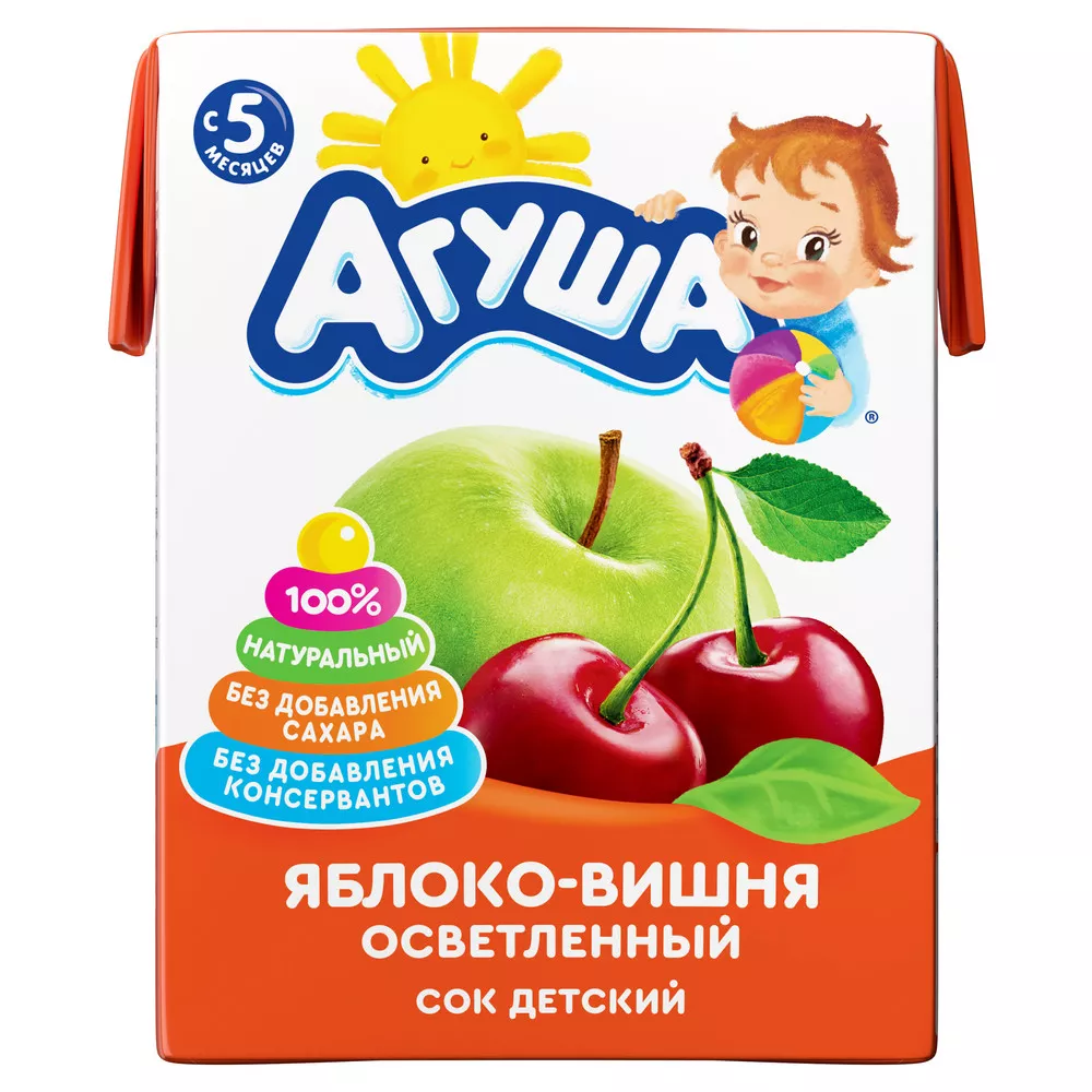 СОК АГУША ЯБЛОКО-ВИШНЯ ОСВЕТЛ 5+ 200МЛ