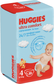 ПОДГУЗНИКИ HUGGIES (ХАГГИС) ULTRA COMFORT COVN 4 №19 (МАЛЬЧИК)