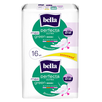 ПРОКЛАДКИ BELLA (БЕЛЛА) PERFECTA ULT MAXI GREEN 16ШТ БЕЛАЯ СЕРИЯ