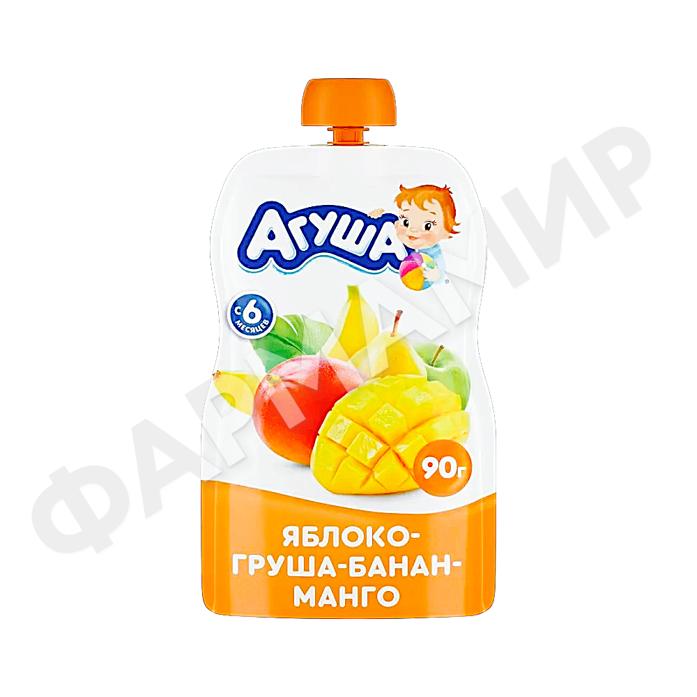 ПЮРЕ ФРУКТОВОЕ АГУША С 6 МЕС ЯБЛОКО ГРУША БАНАН МАНГО 90ГР