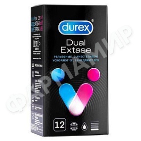 ПРЕЗЕРВАТИВЫ DUREX (ДЮРЕКС) DUAL EXTASE РЕЛЬЕФНЫЕ С АНЕСТЕТИКОМ №12