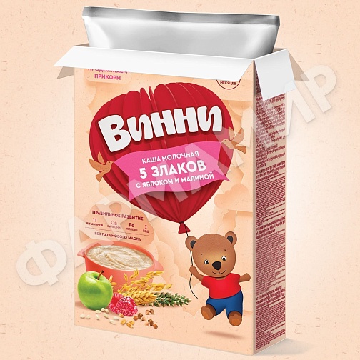 КАША МОЛОЧНАЯ ВИННИ 5 ЗЛАКОВ ЯБЛОКО МАЛИНА 200ГР