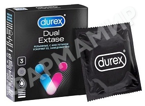 ПРЕЗЕРВАТИВЫ DUREX (ДЮРЕКС) DUAL EXTASE РЕЛЬЕФНЫЕ С АНЕСТЕТИКОМ №3